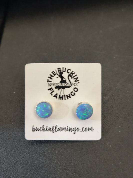 Light Blue Opal 8.5 mm Circle Post Earrings