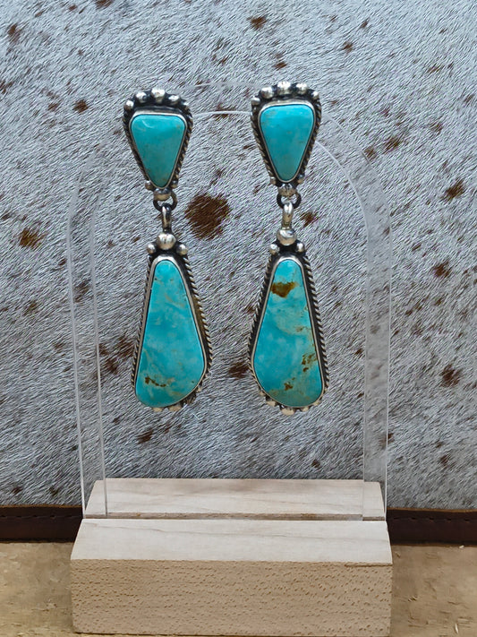 Kingman Turquoise Dangle Earrings by Elouise Kee, Navajo