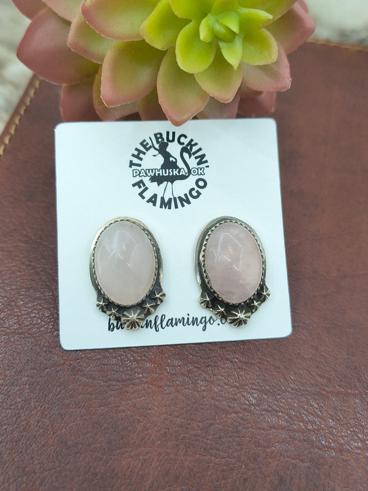 Pink Rose Quartz Earrings by Christina Jackson, Navajo