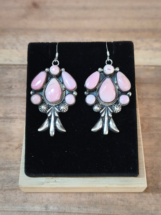 Pink Conch Dangle Earrings by Bobby Platero, Navajo