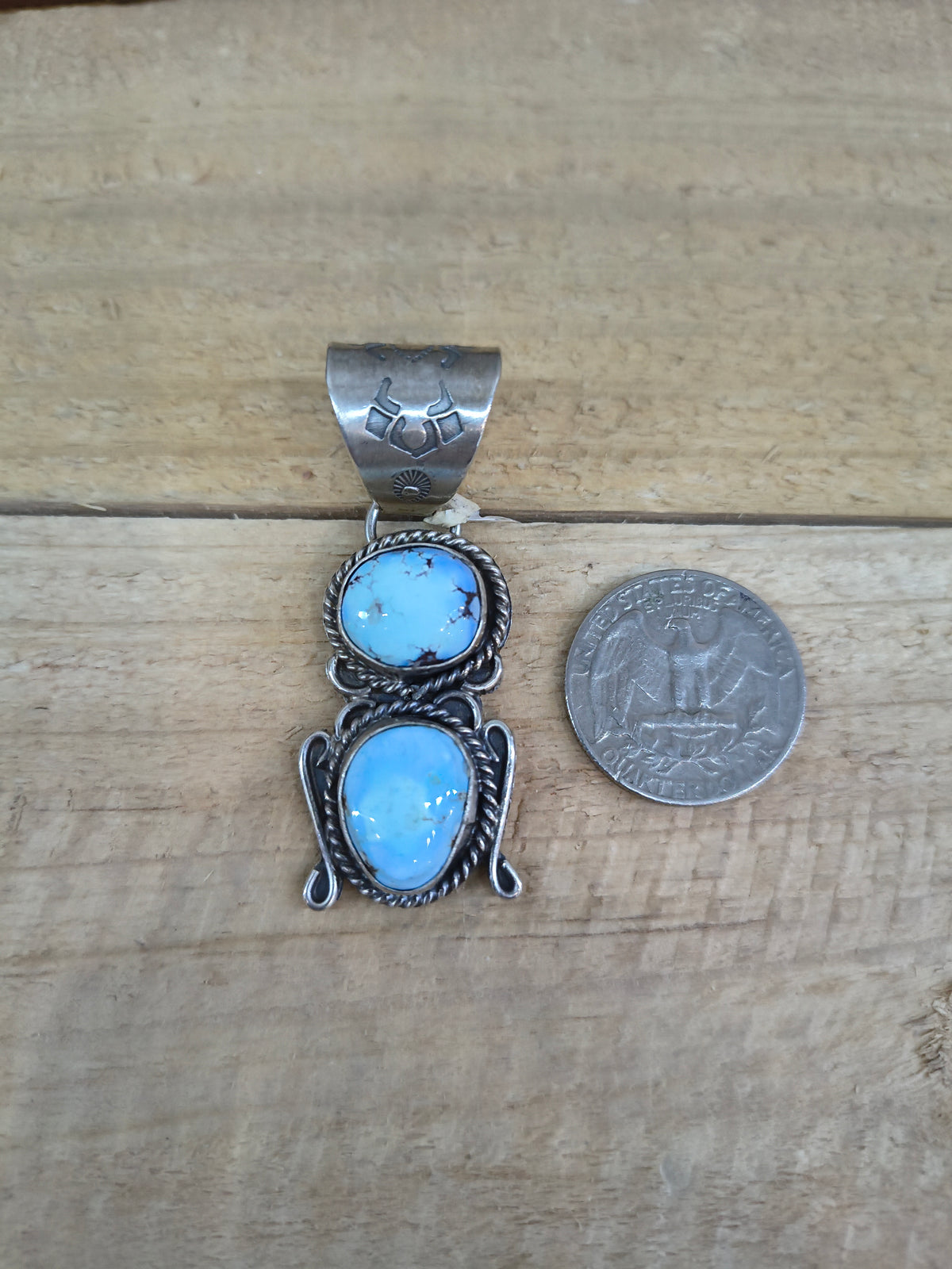 2 Stone Golden Hills Turquoise Pendant 13 mm Bail by Terrel Nez, Sr. Navajo