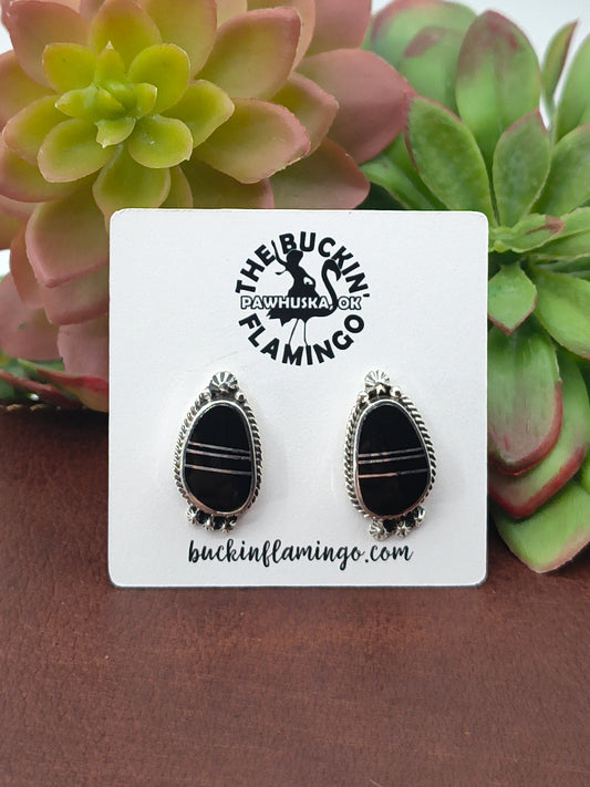 Black Onyx Earrings by James Manygoats
