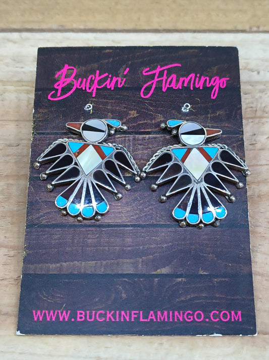 Multi-Stone Bird Post Earrings