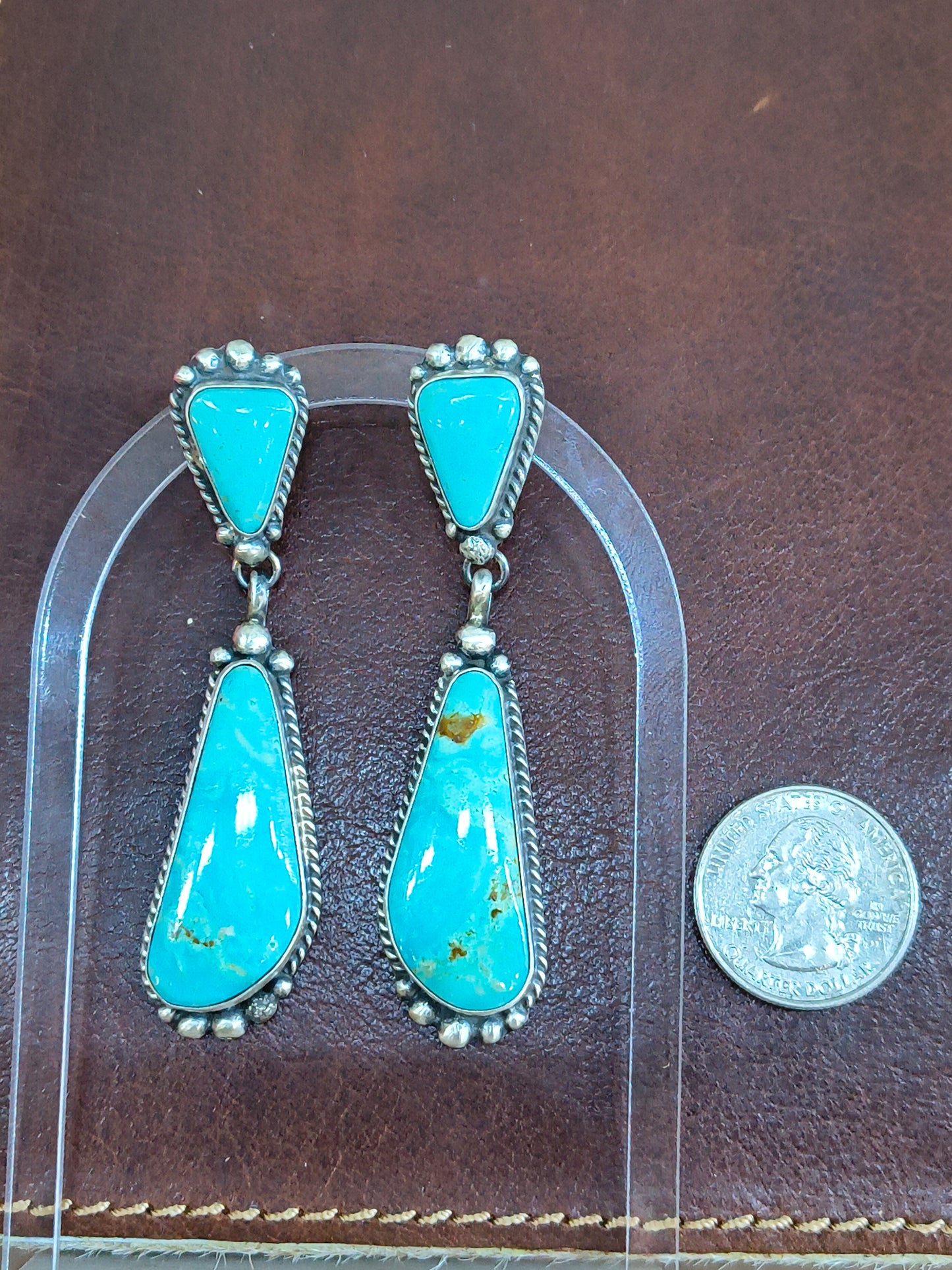 Kingman Turquoise Dangle Earrings by Elouise Kee, Navajo