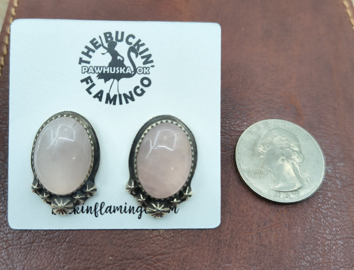 Pink Rose Quartz Earrings by Christina Jackson, Navajo