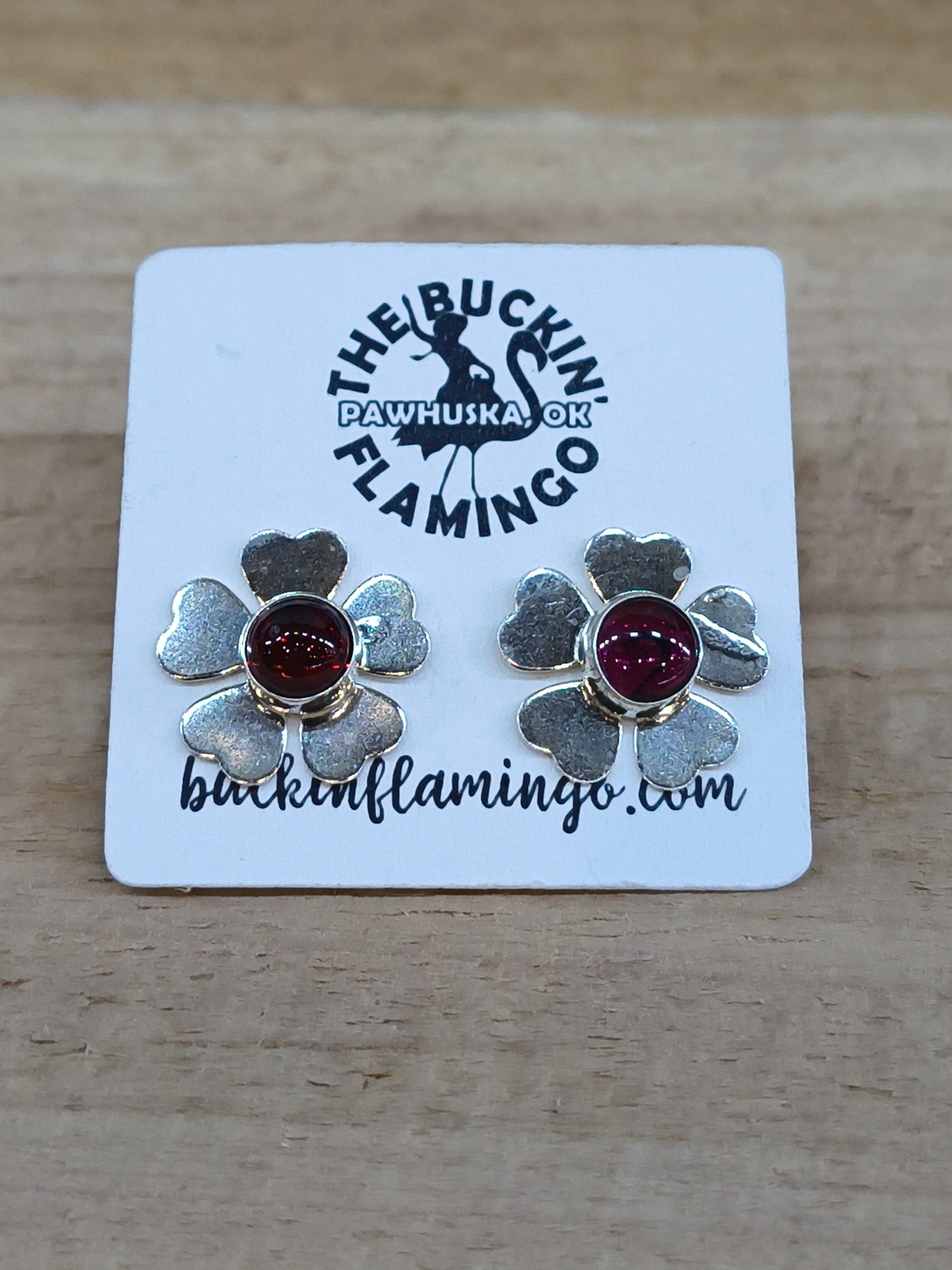 Garnet Flower Post Earrings