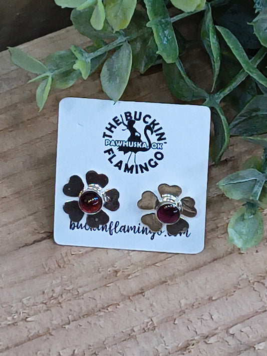Garnet Flower Post Earrings
