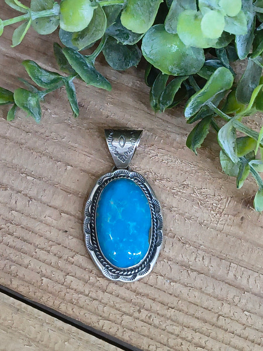 Turquoise Oval Pendant with a 10mm Bale by John Nelson, Navajo