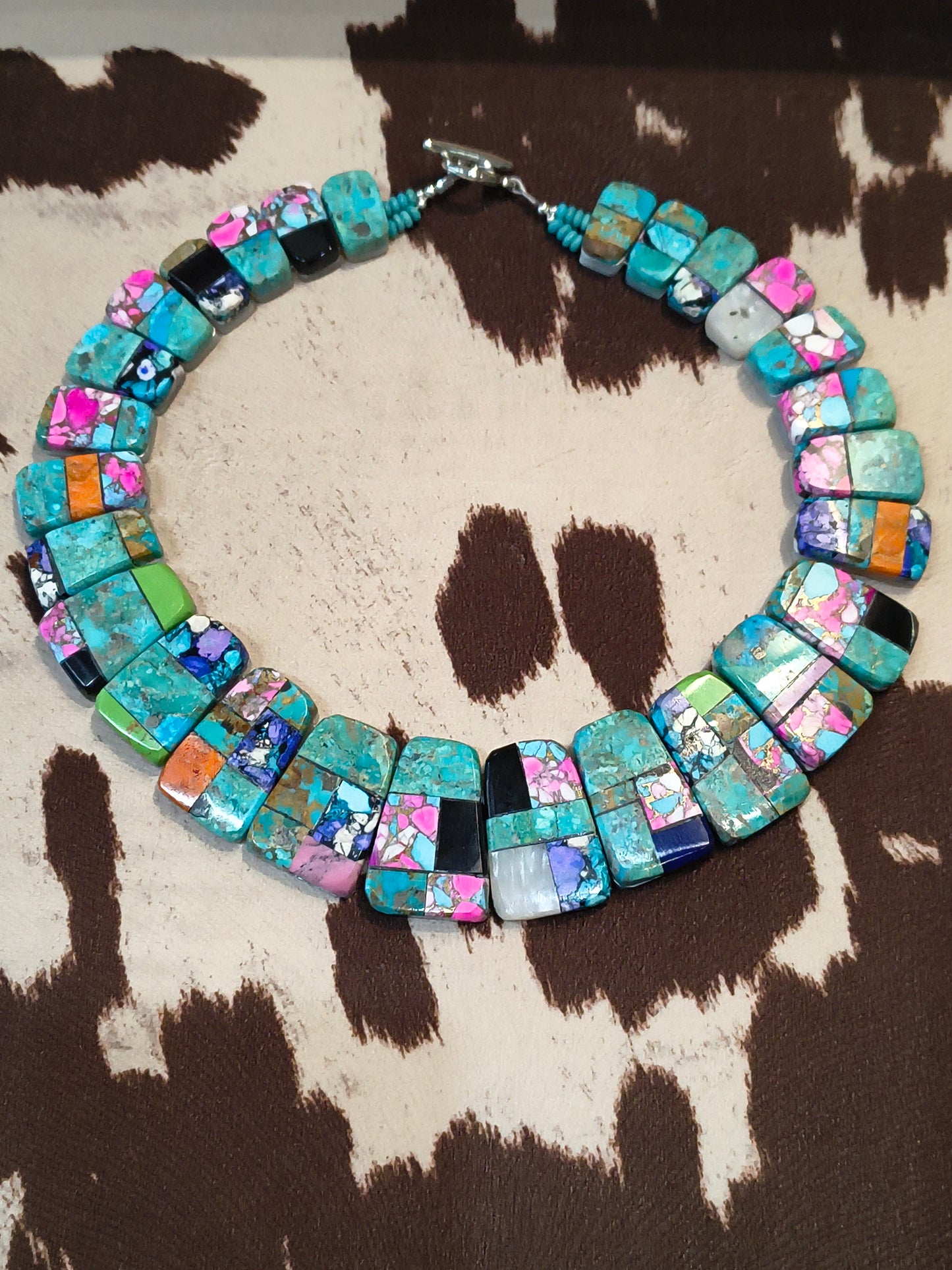 Inlay Cotton Candy, Shell, and other Stones Collar Necklace by Charles Bird