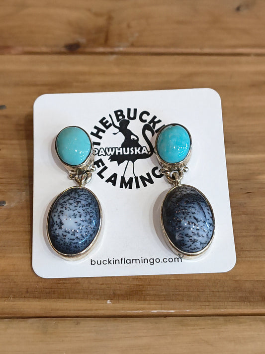 Dendritic Opal and Sleeping Beauty post dangle earrings