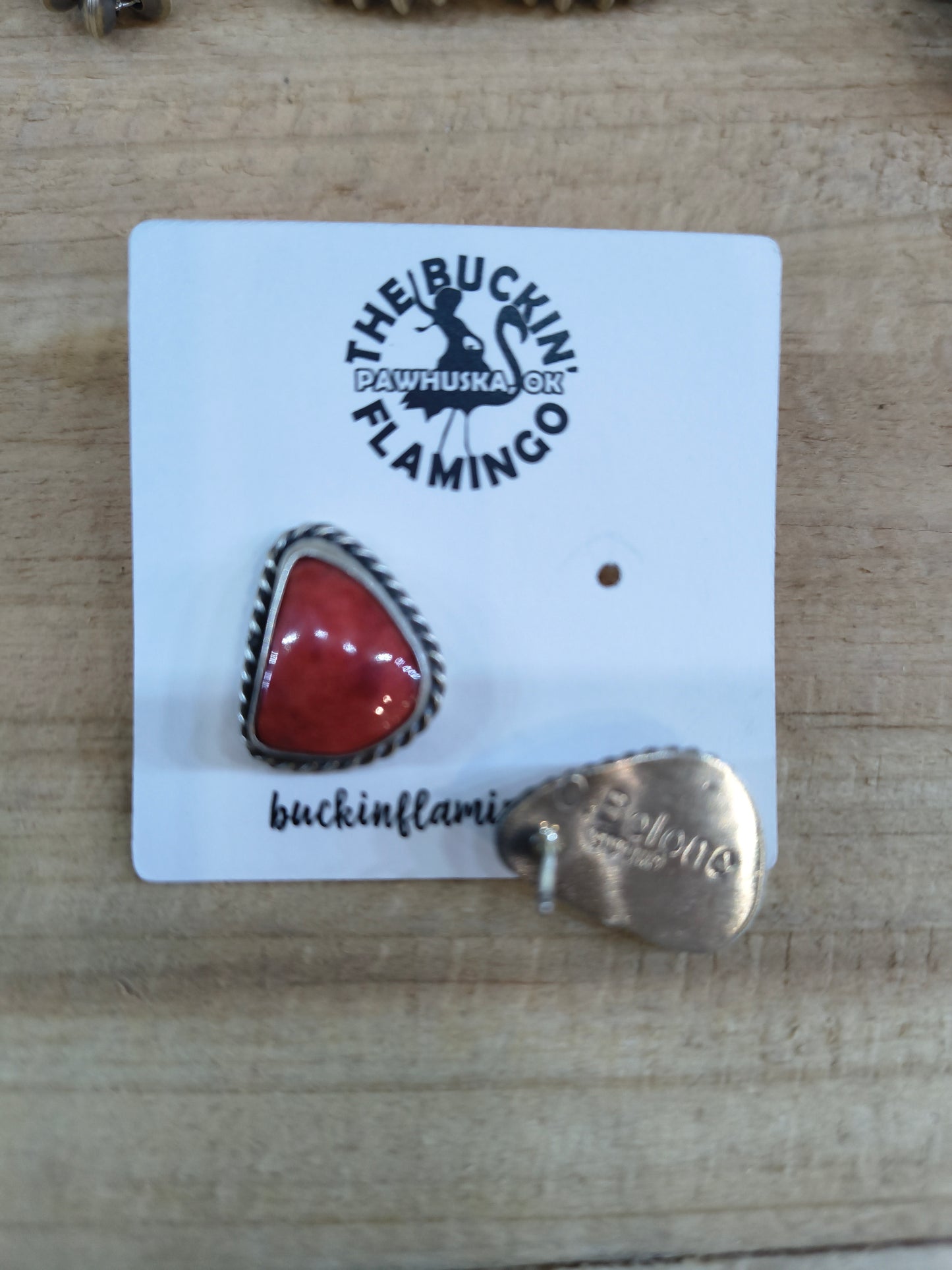 Spiny Oyster Shell Post Earrings by Chassity Belone, Navajo