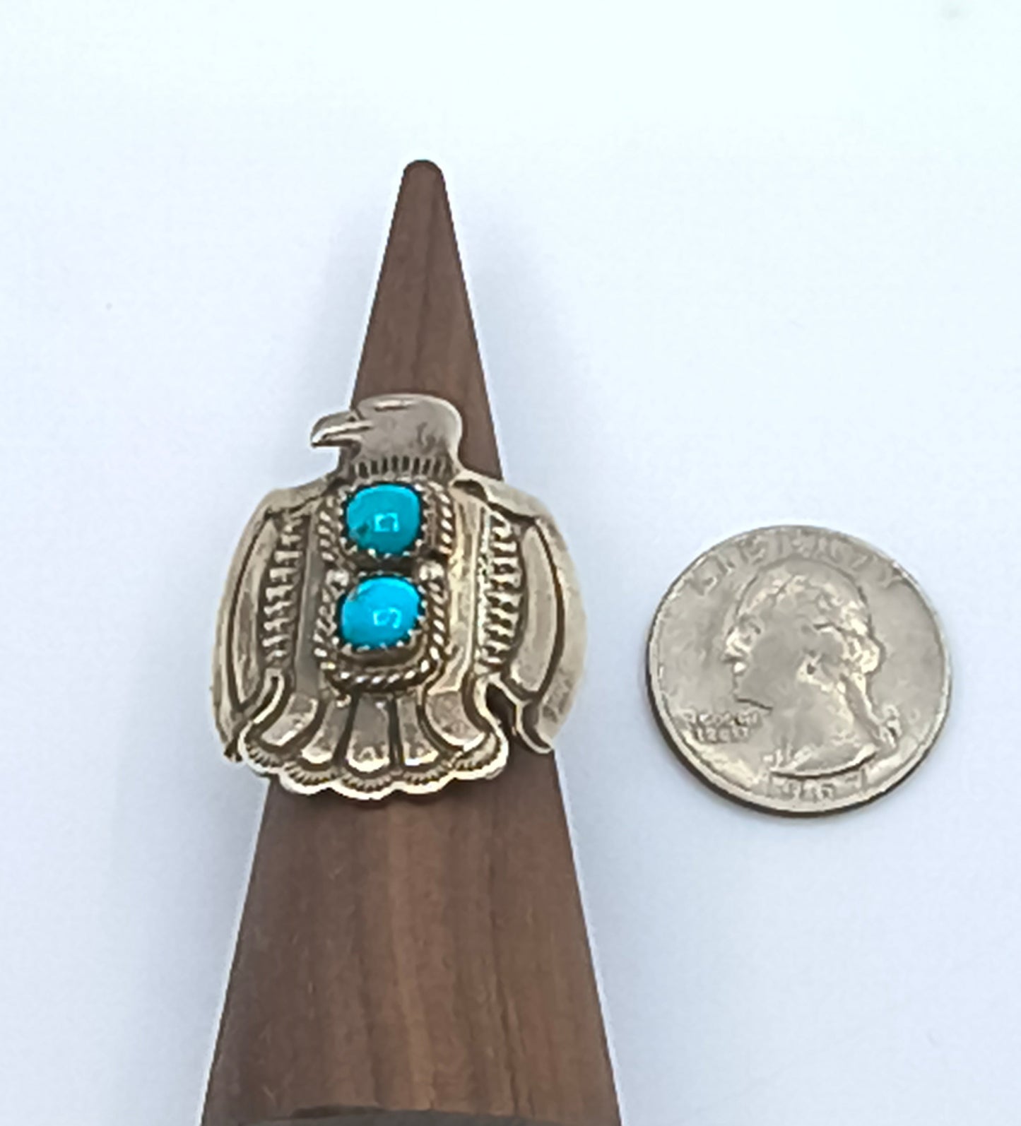10.0 Turquoise Thunderbird Ring by Alice R. Sanders, Navajo