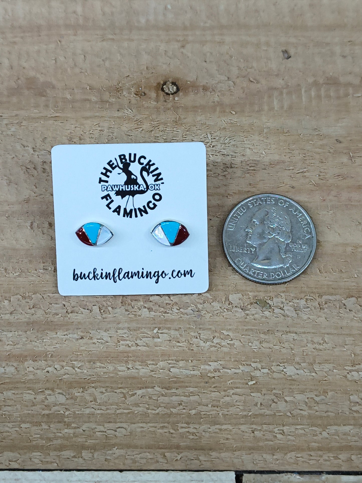 Inlay Fan Post Earrings, Zuni Made