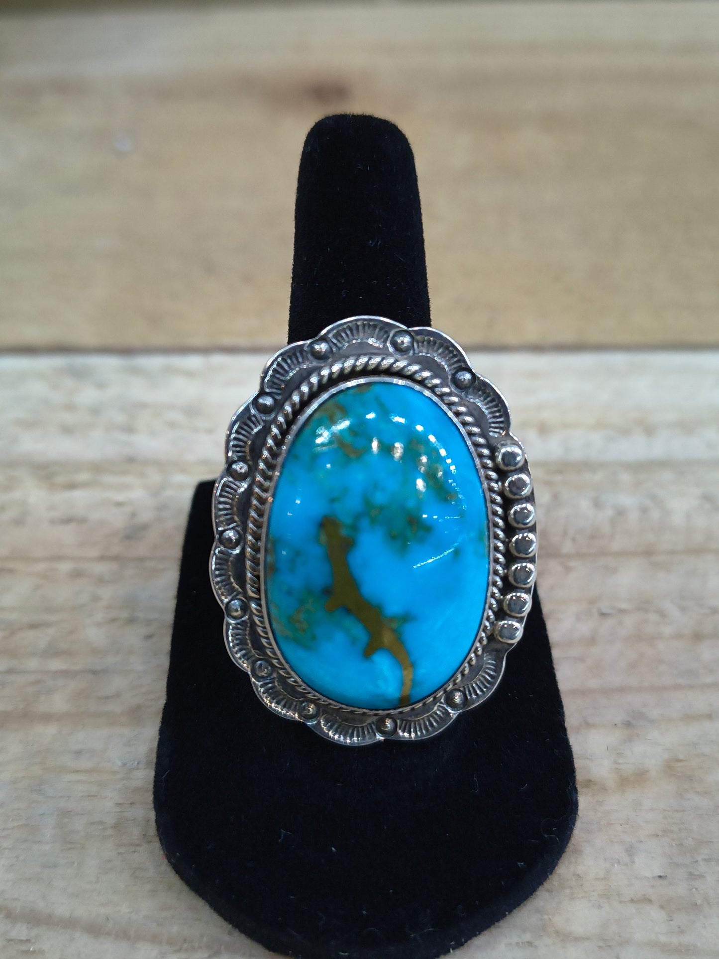 7.5 Kingman Turquoise Ring by Gilbert Platero, Navajo