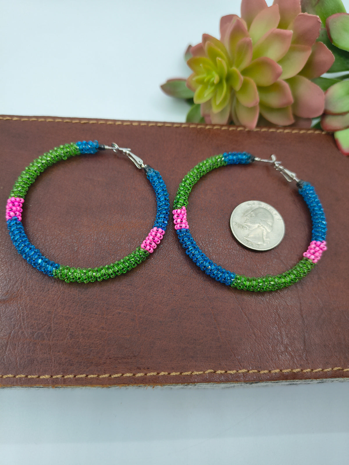 Green/Blue Hoop Earrings by Lillian Steele, Apache