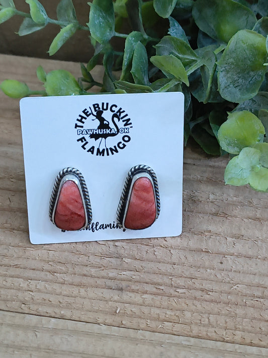 Spiny Oyster Shell Post Earrings by Chassity Belone, Navajo