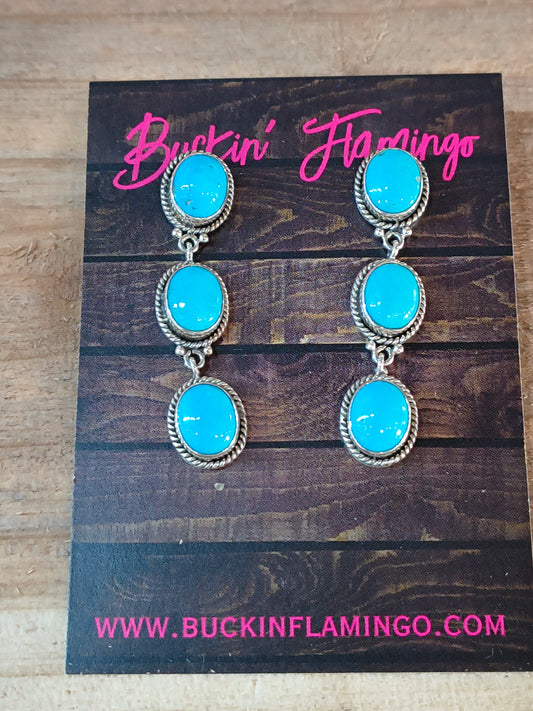 3 Stone Kingman Turquoise Drop Earrings