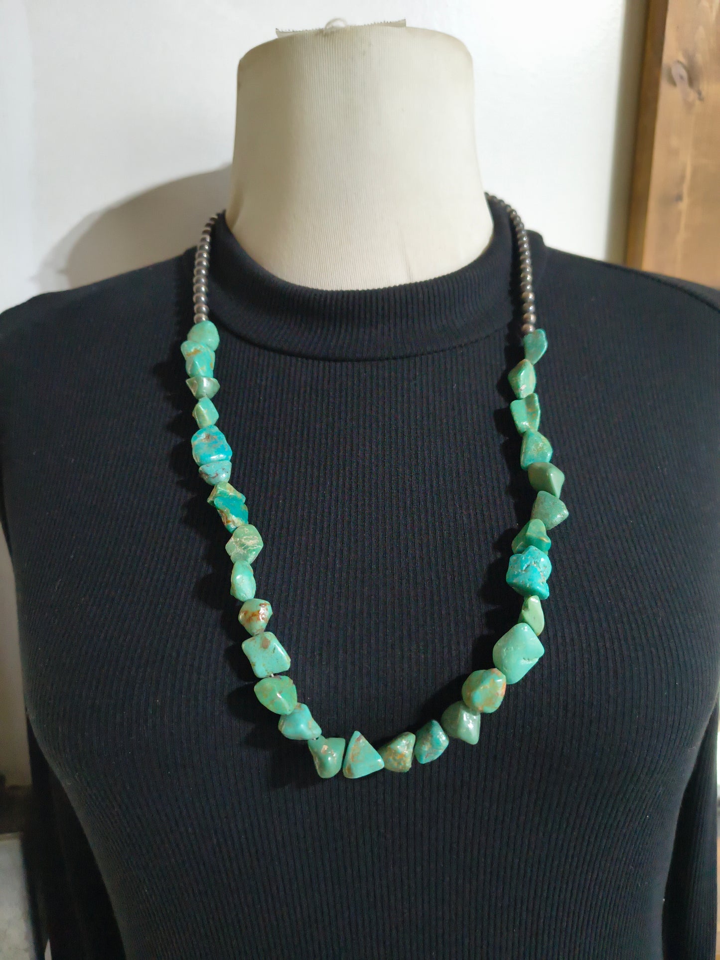 28" Royston Turquoise Nuggets and Navajo Style Pearls Necklace