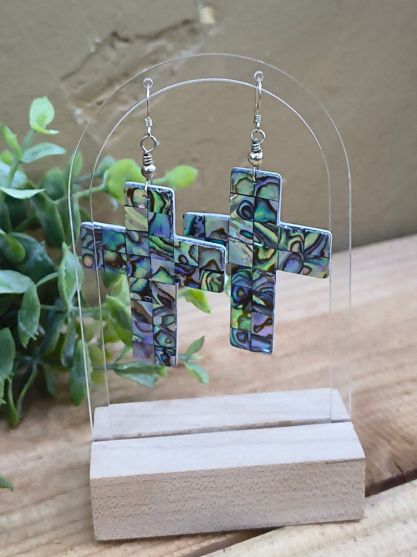 Abalone Cross Inlay Hook Earrings