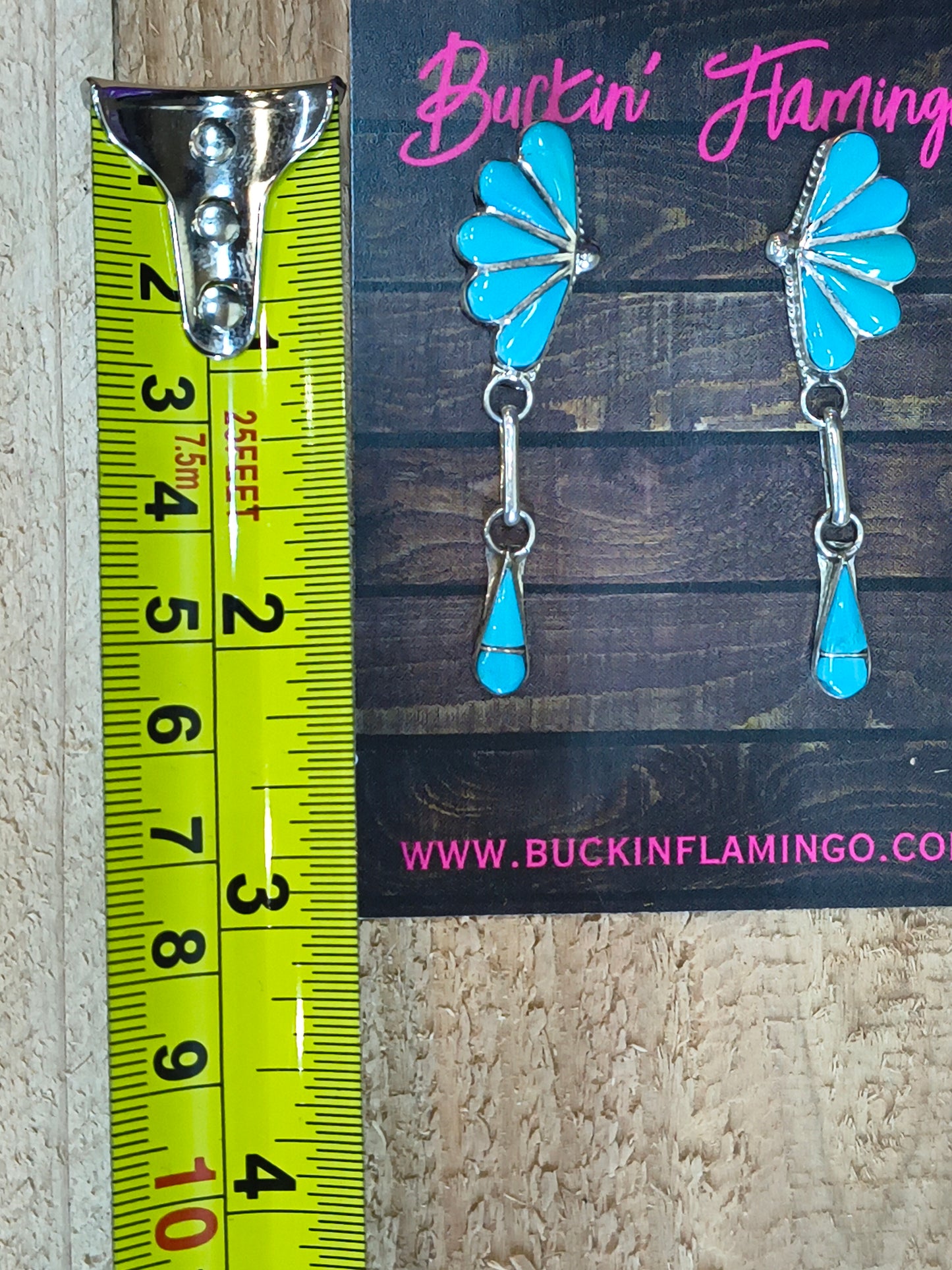 Sleeping Beauty Turquoise Inlay Post Dangles by Velda Nastacio, Zuni