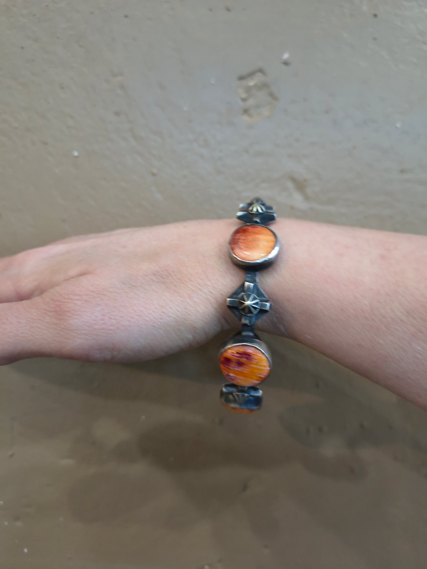 8.5" Bangle with Orange Spiny Oyster by Chimney Butte, Navajo
