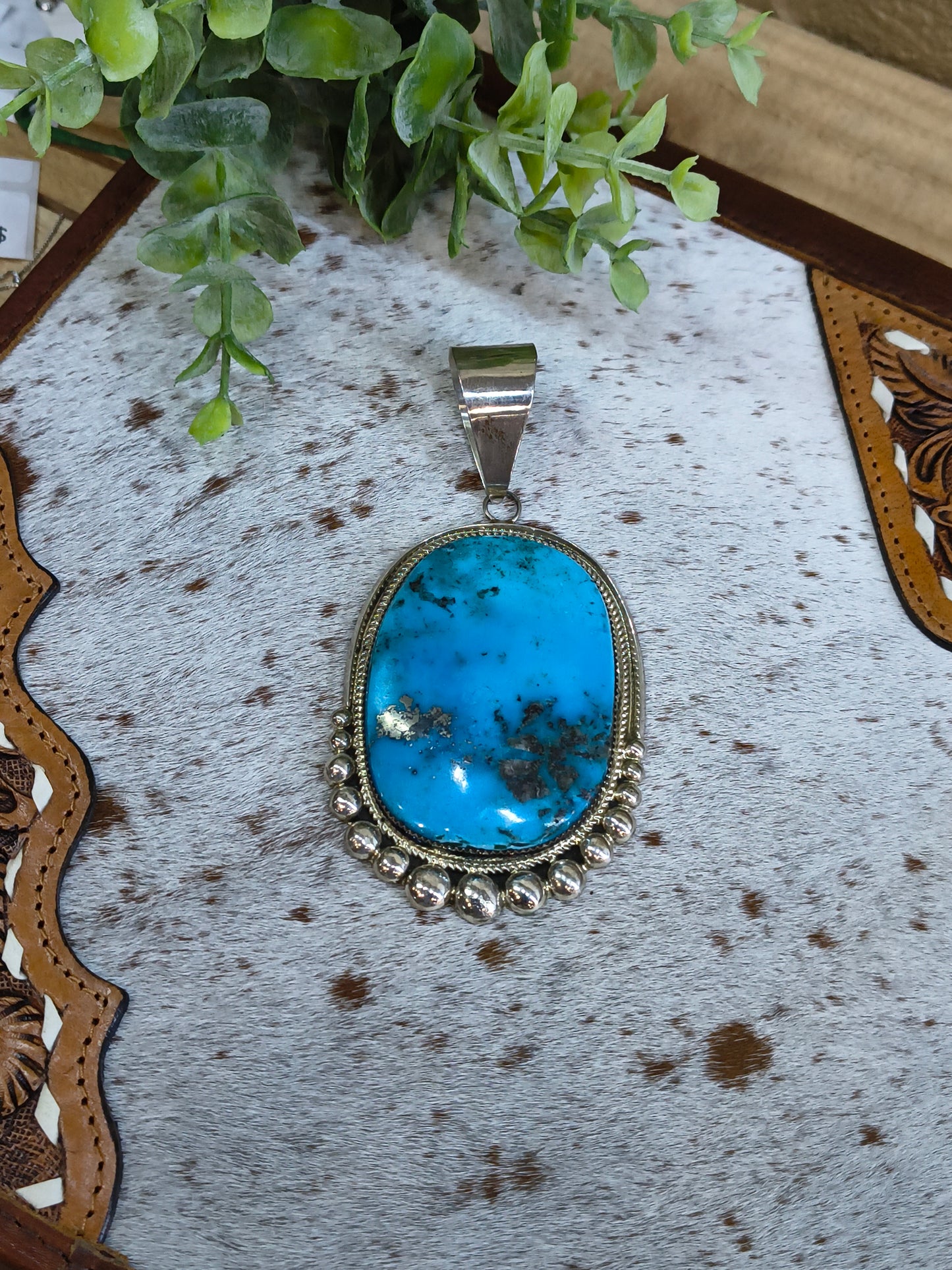 Kingman Turquoise Pendant 19mm Bail by Leslie Nez, Navajo