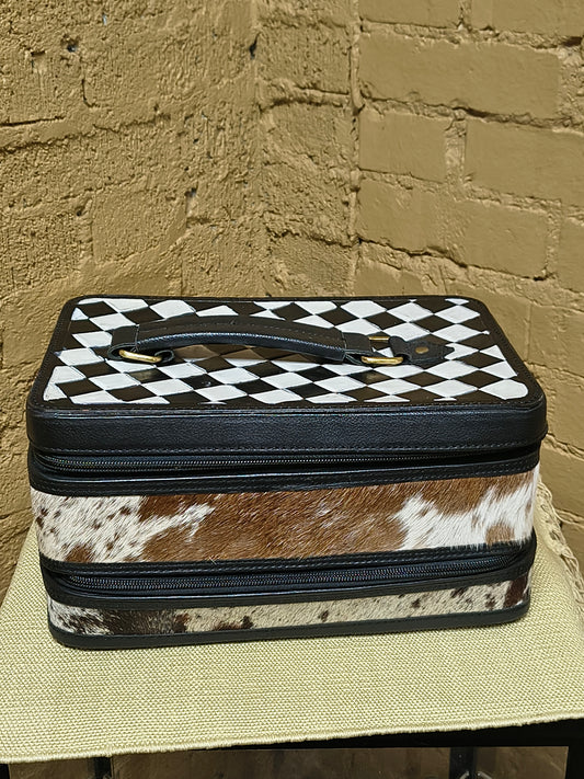 Leather Checkerboard with Cowhide 2 Layer Jewelry Box