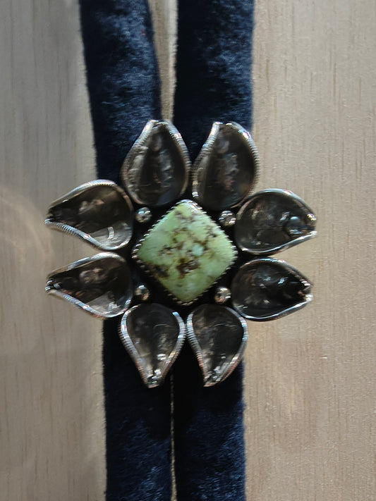 Palomino Turquoise Mercury Dime Bolo Tie by James Begay, Jr., Navajo