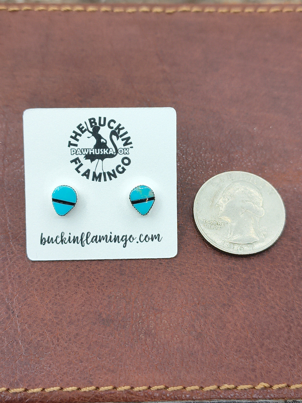 Tiny Turquoise Teardrop with Black Onyx Inlay Earrings