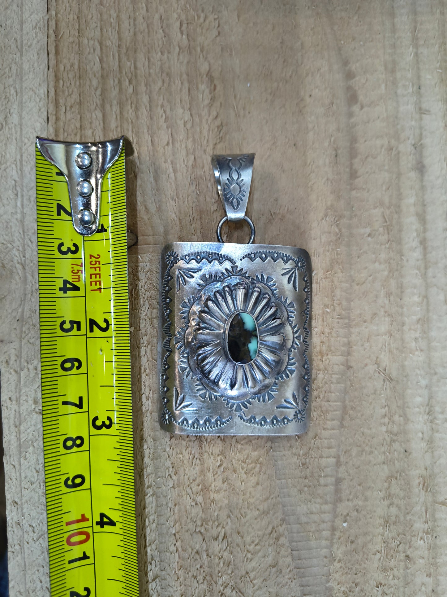 Square Concho Mantis Turquoise Pendant with a 13.5mm Bale by Delbert Secatero, Navajo
