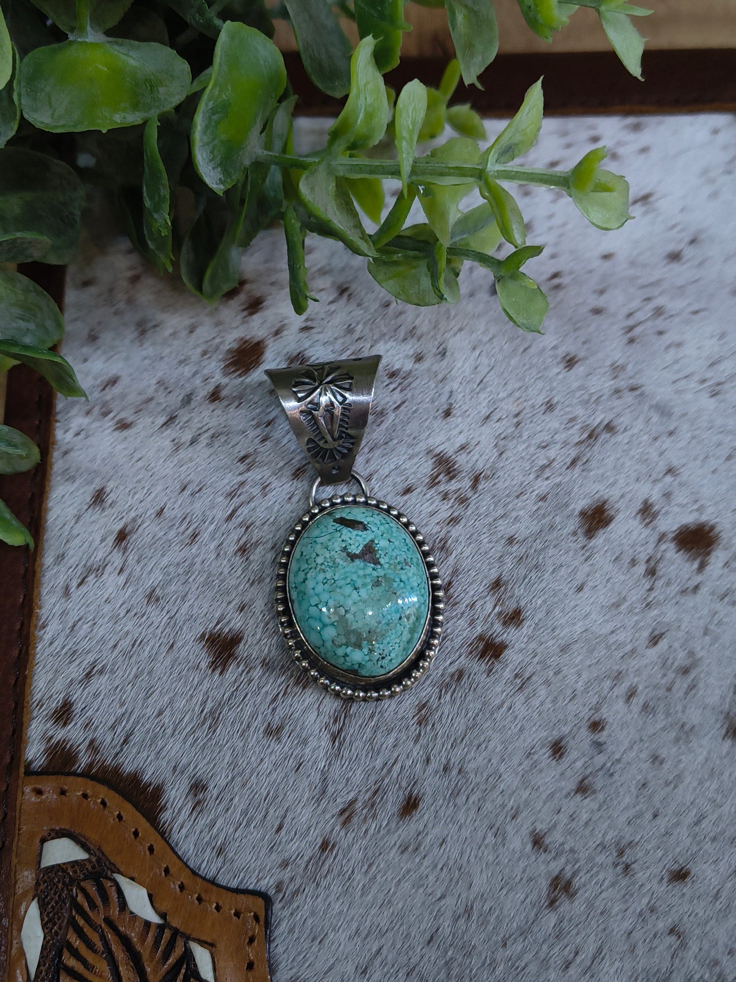 Elisa Turquoise Pendant by T. Nez, Sr., Navajo made (13.5mm bail)