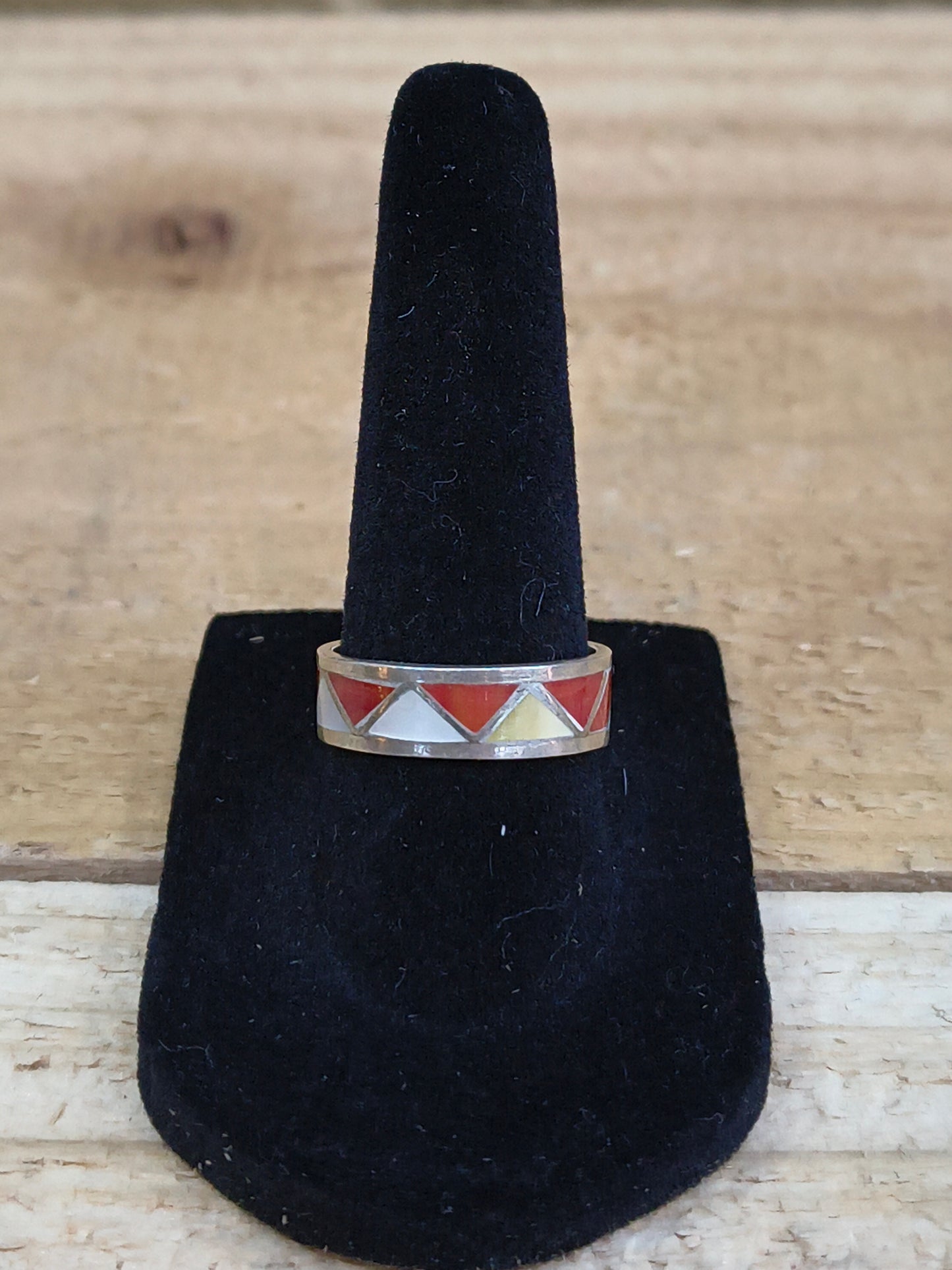 Red Coral and Mother of Pearl Band Ring