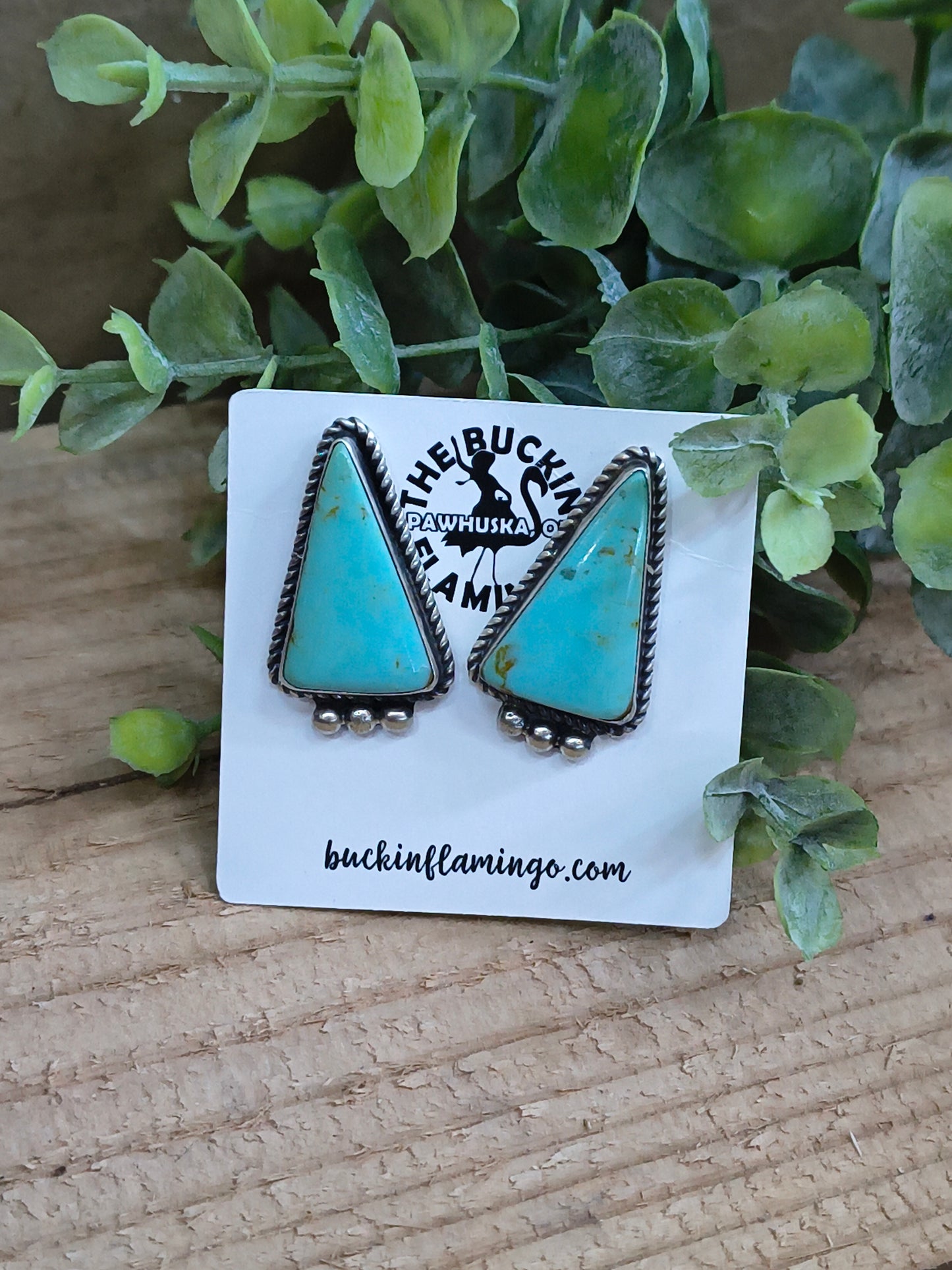 Tyrone Turquoise Top Post Earrings by Jean Dixon, Navajo