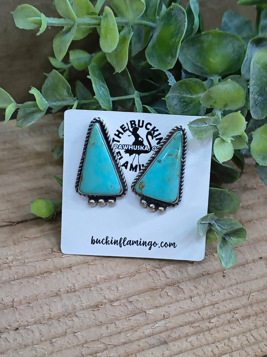 Tyrone Turquoise Top Post Earrings by Jean Dixon, Navajo