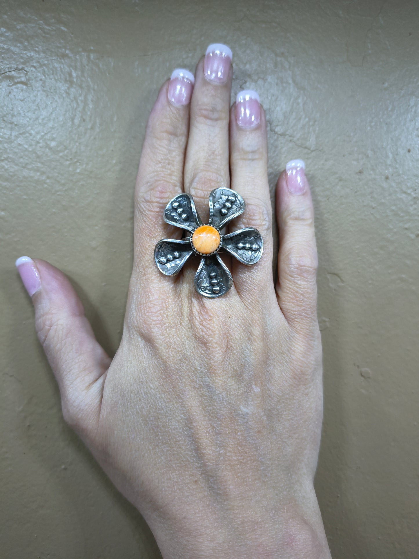 Spiny Oyster Mercury Dime Adjustable Ring by James Begay, Jr., Navajo