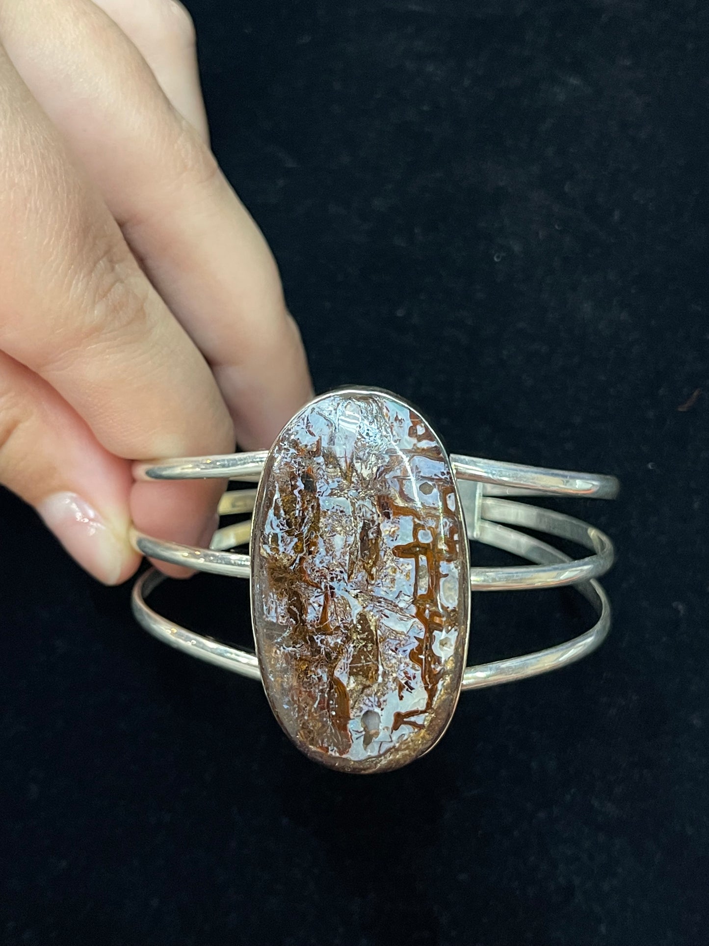 6"- 7 1/4" Natural Boulder Opal Cuff by V. Nez, Navajo