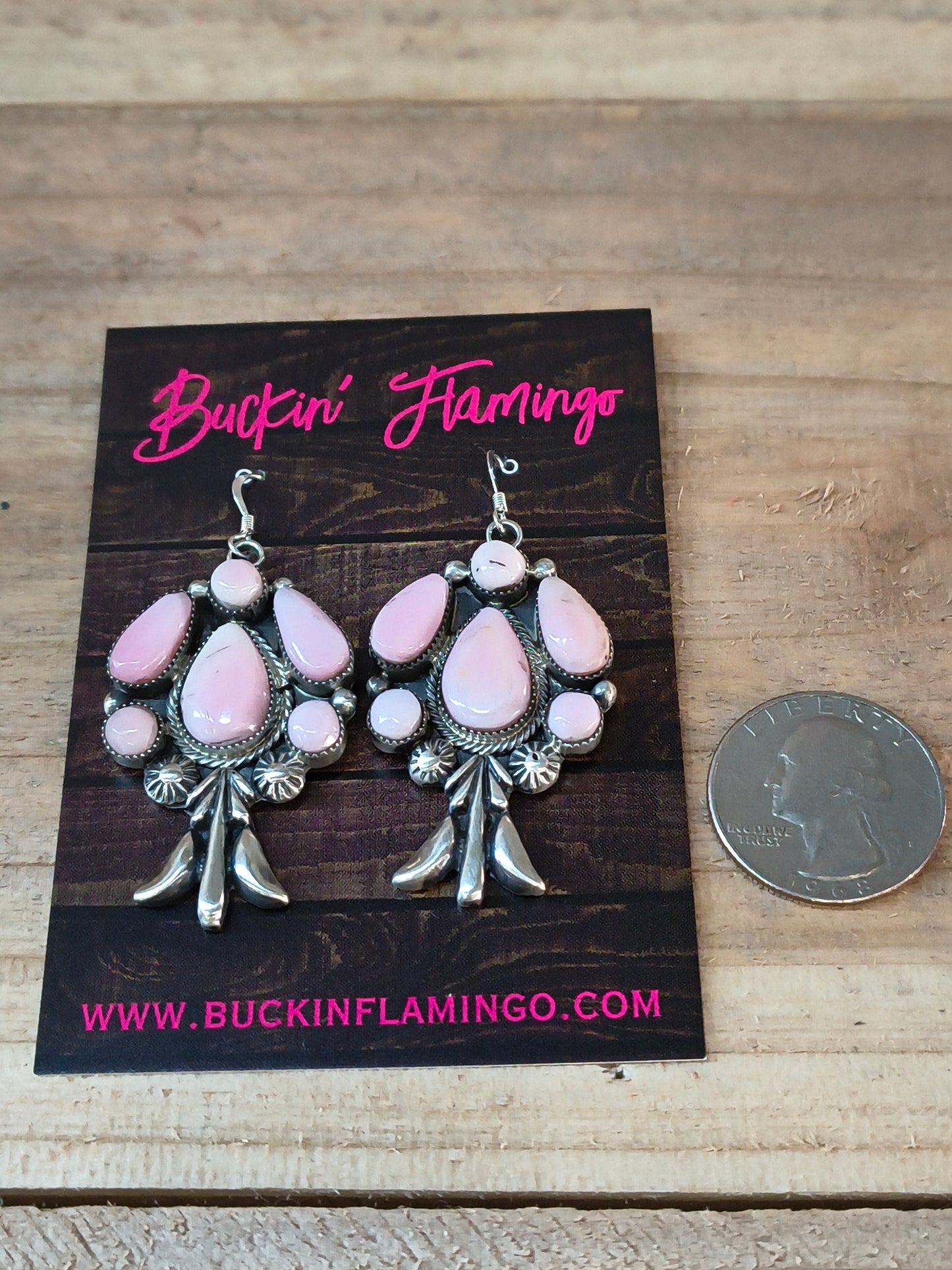 Pink Conch Dangle Earrings by Bobby Platero, Navajo