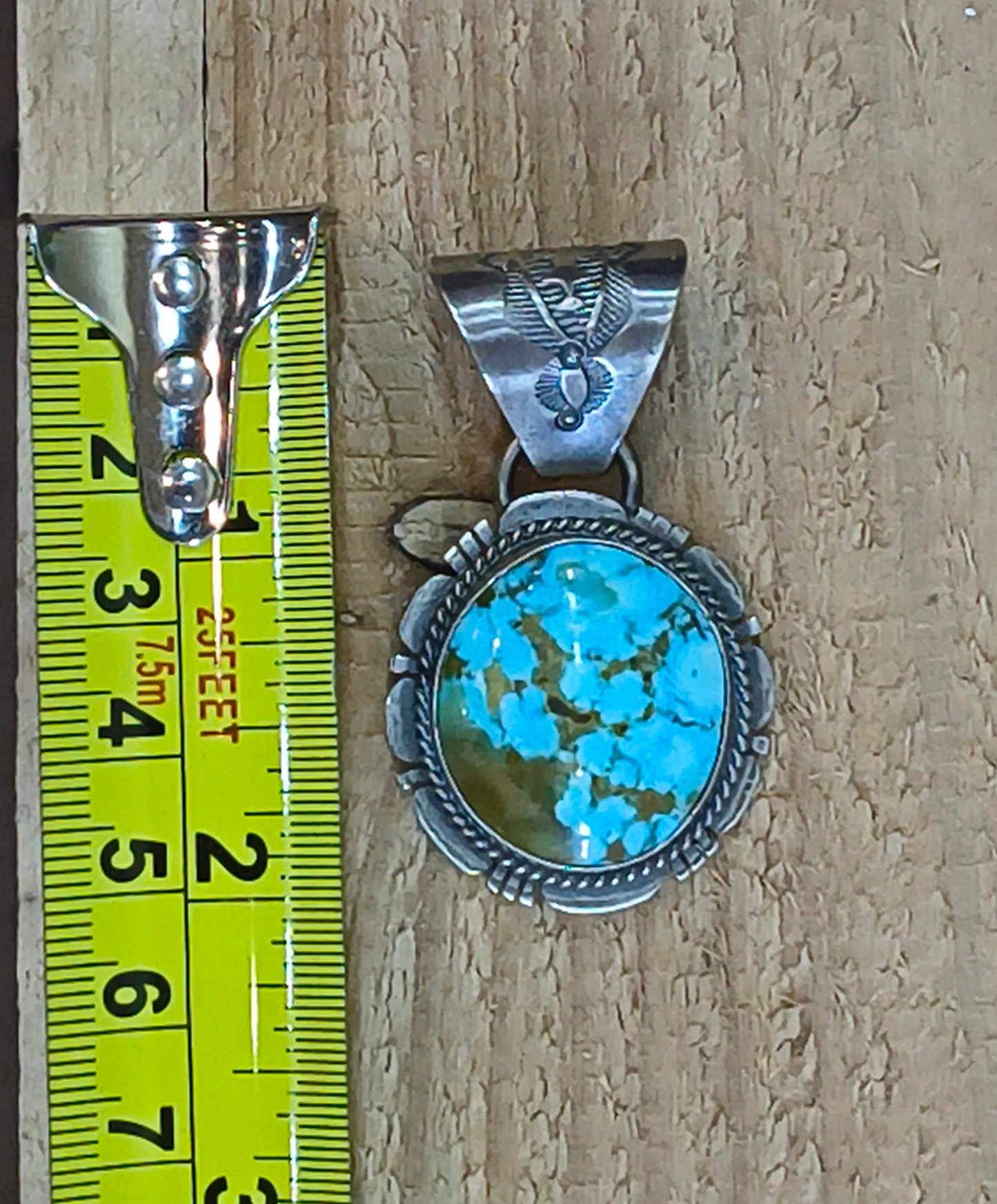 High Grade Kingman Turquoise Pendant 10mm Bail by John Nelson, Navajo