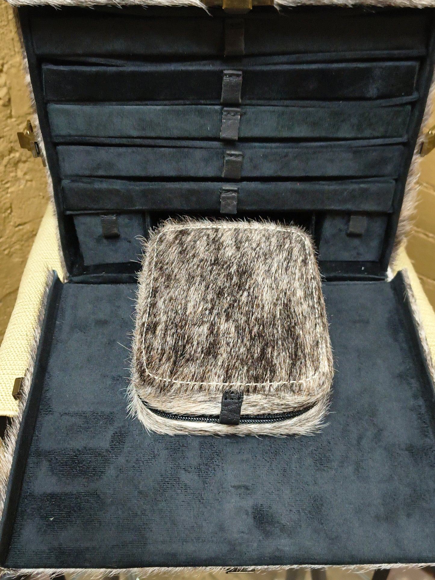 Cowhide Train Case Jewelry Box