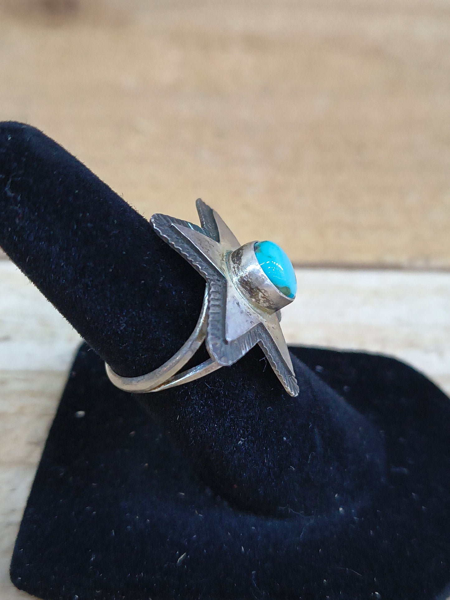6.0 Kingman Turquoise Star Ring by Scott Skeets, Navajo