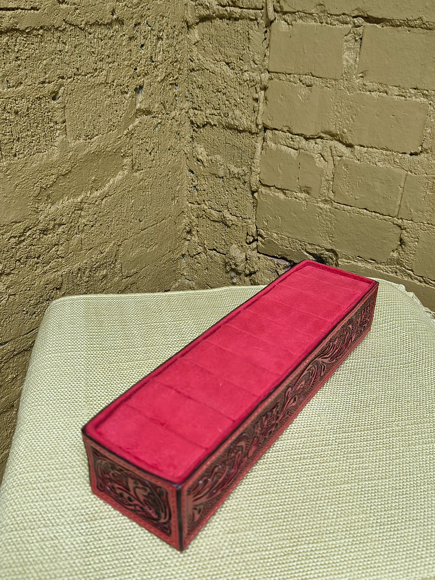 Small Tooled Leather Ring Display Box