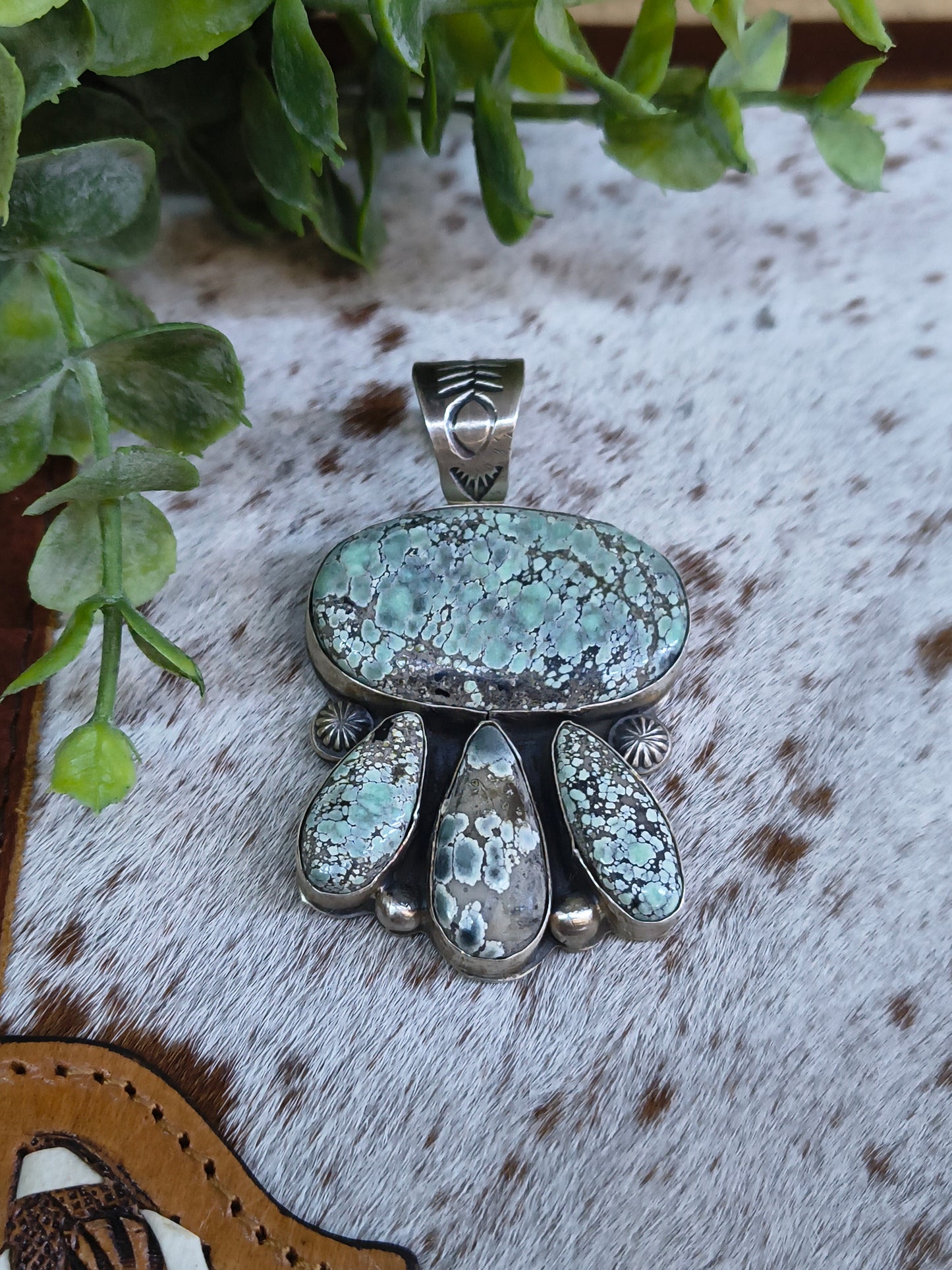4 Stone Tree Frog Turquoise Pendant with a 14mm Bale by Boyd Ashley, Navajo