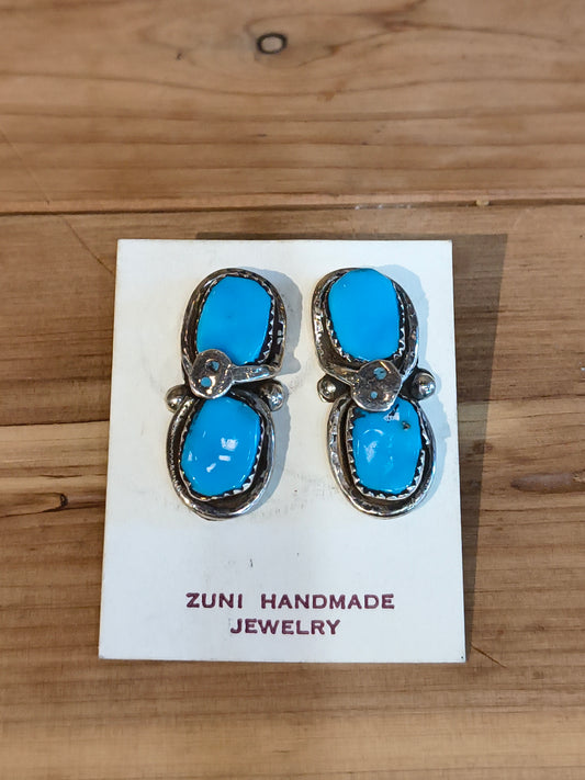 Large Sleeping Beauty Turquoise Snake Post Earrings, Zuni