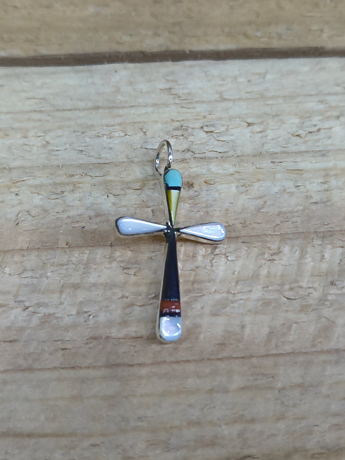 INLAY CROSS PENDANT 4mm bail by Sylvester Noche, Zuni