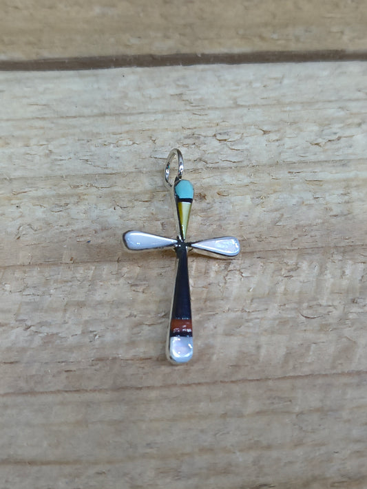 INLAY CROSS PENDANT 4mm bail by Sylvester Noche, Zuni