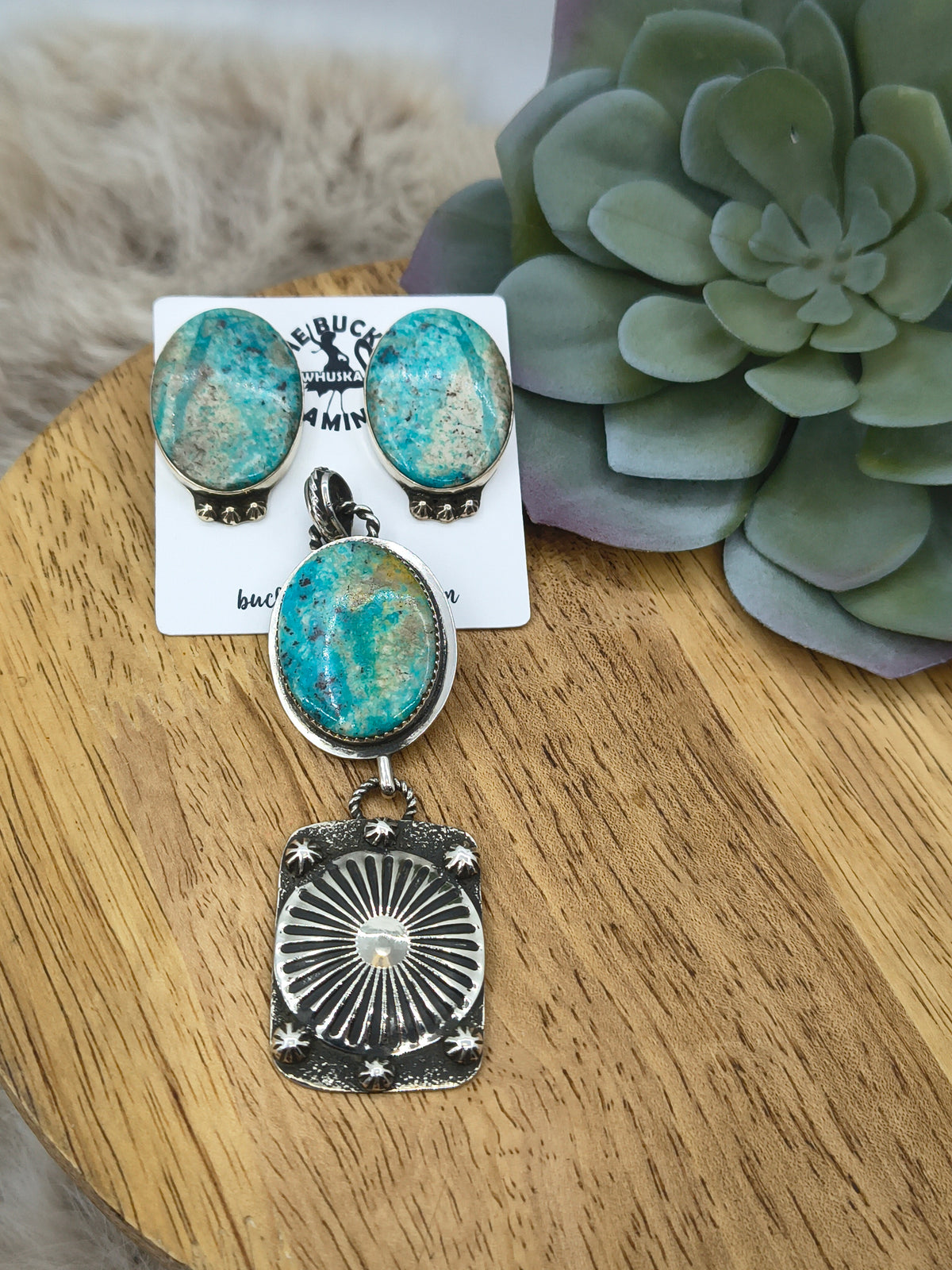 Turquoise Earring & Pendant Set by Christina Jackson, Navajo