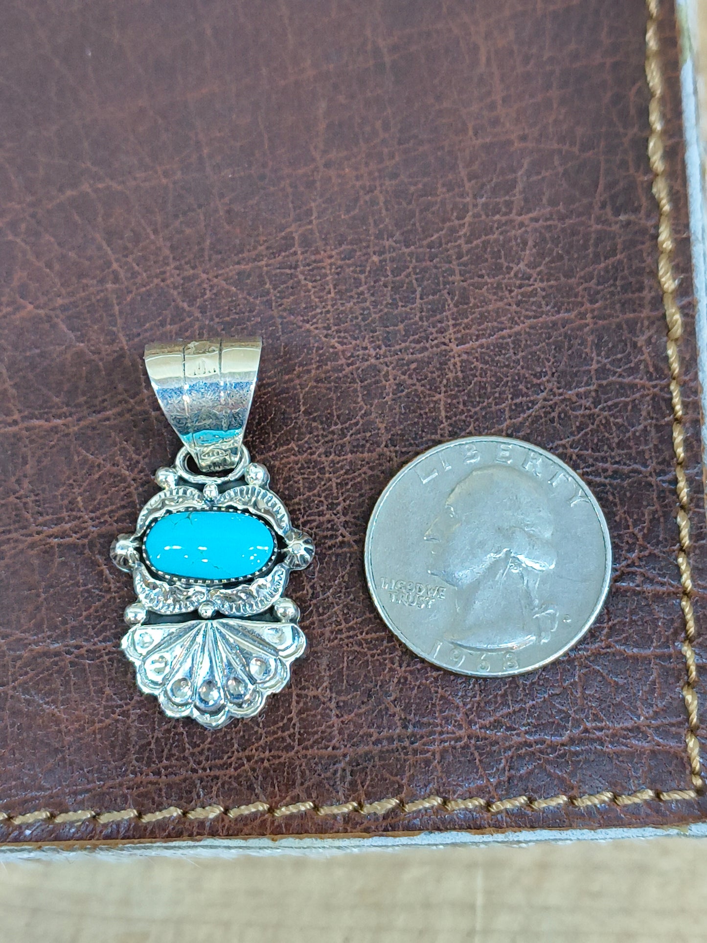 Turquoise Fan Pendant with a 9mm Bale by Phyllis A. Smith, Navajo