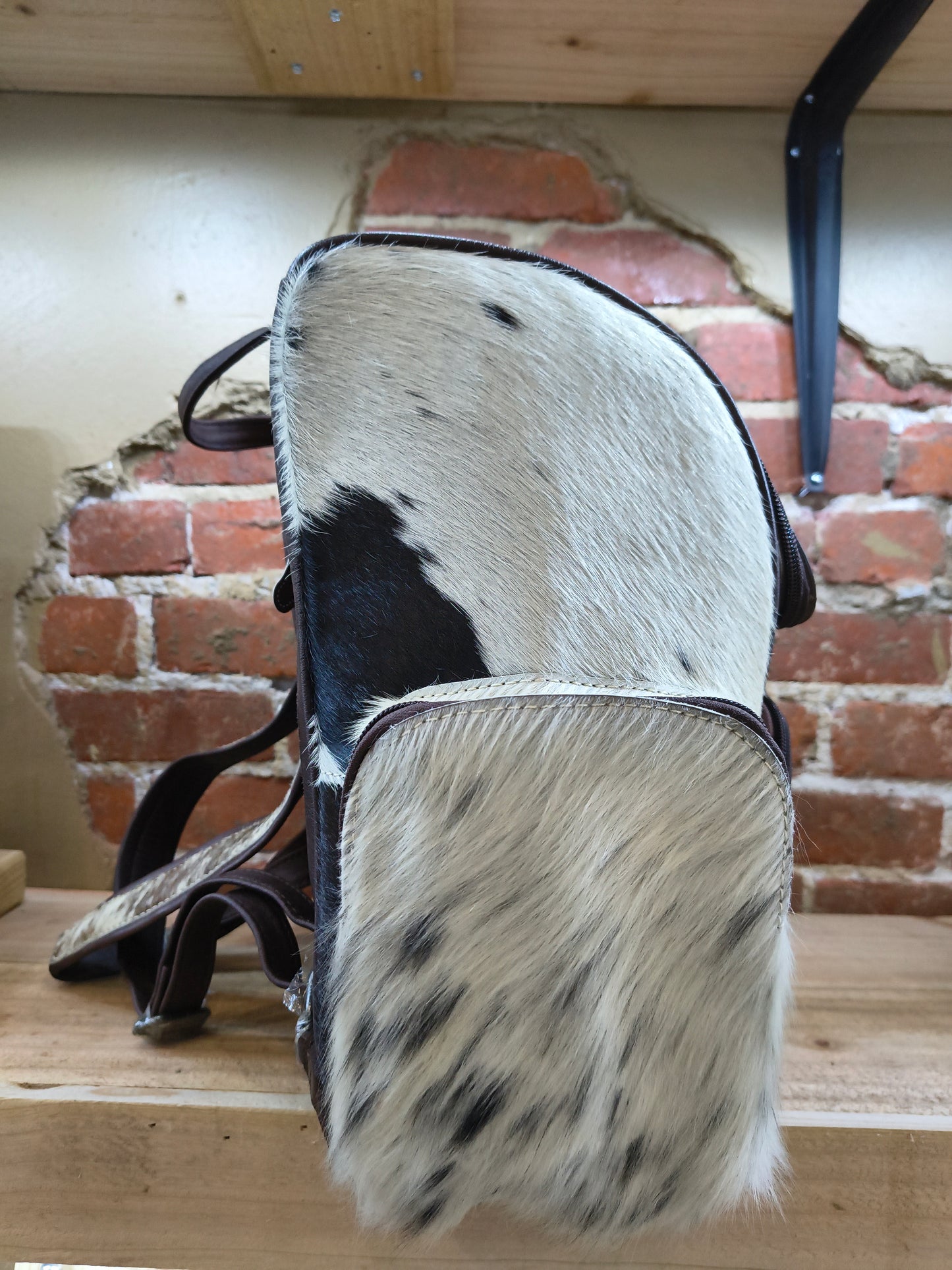 Cowboy on White Horse Leather and Cow Hide Backpack