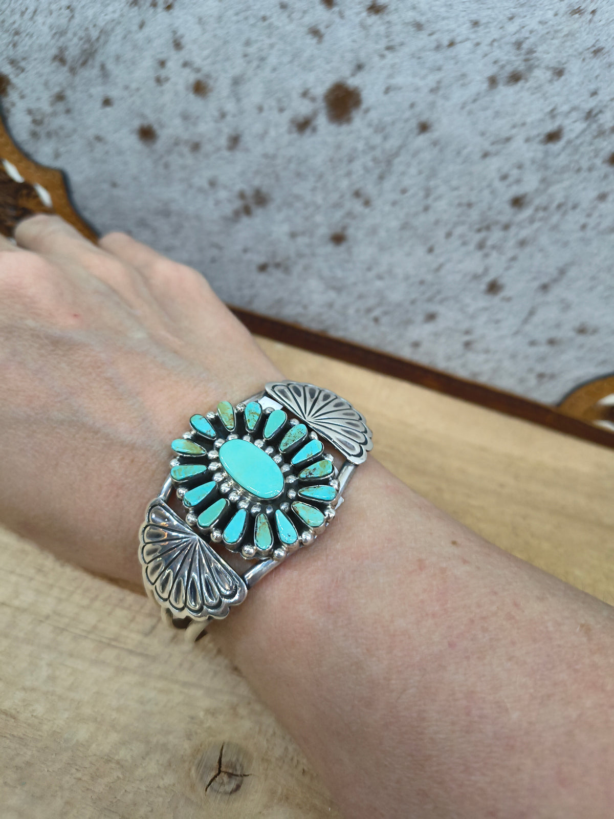 Turquoise Cluster Cuff by Loretta Delgarito, Navajo