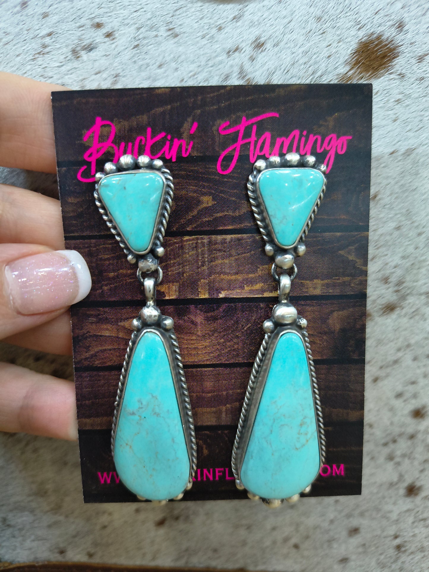 Kingman Turquoise Dangle Earrings by Elouise Kee, Navajo